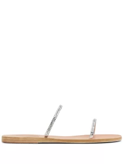 Women Ancient Greek Sandals Crystal-embellished Double-strap Slides